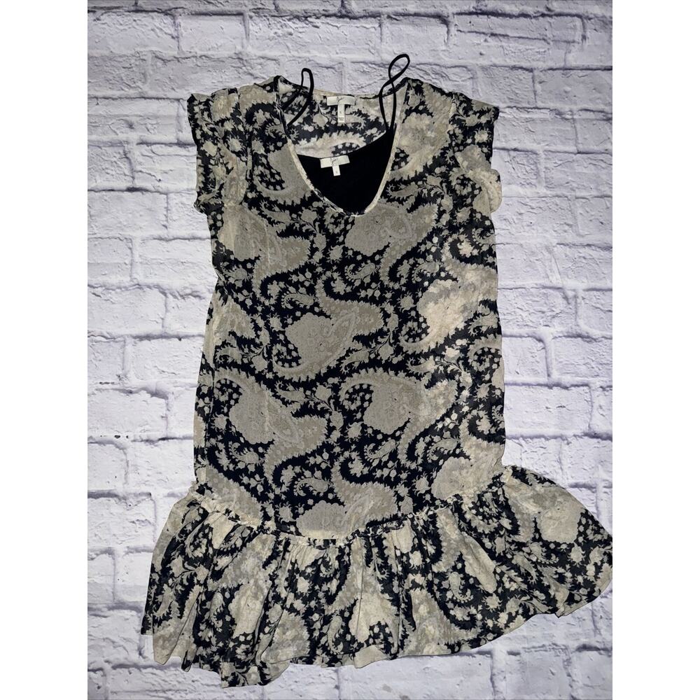 Joie Women’s 100% Silk Shift Dress Chiffon Print Flounce Hem Size S Lined